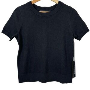 NICOLE MILLER NWT 100% Fine Merino Wool Short Sleeve Crewneck Knit Top, Black, S